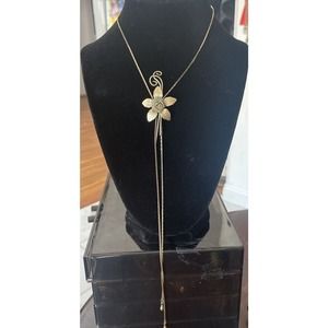 VINTAGE Gold Tone Mesh Flower Lariat Bolo Tie Slide